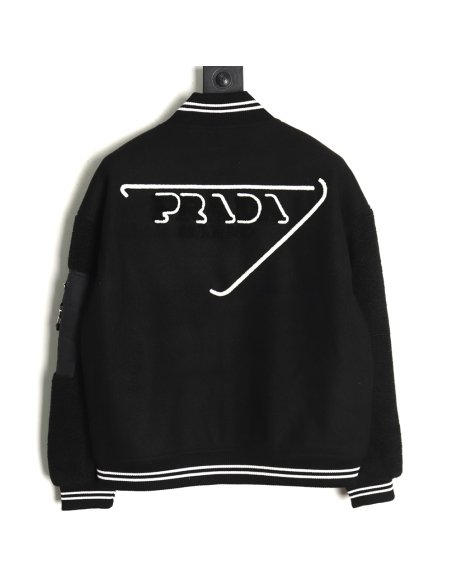 Prada lambswool patchwork baseball jacket,Prada