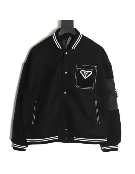 Prada lambswool patchwork baseball jacket,Prada