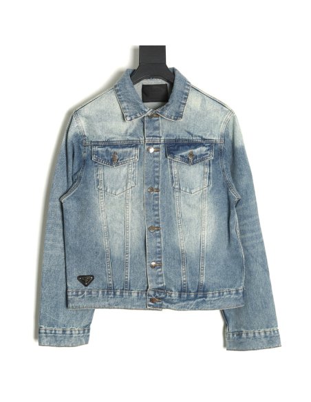 Prada triangle logo washed denim jacket,Prada