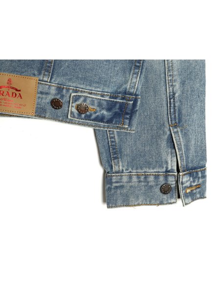 Prada triangle logo washed denim jacket,Prada
