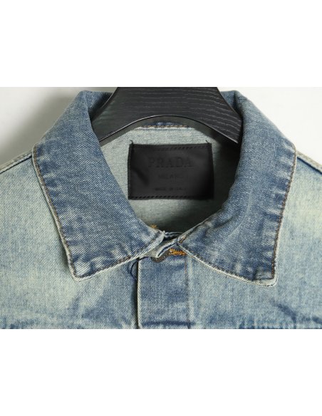 Prada triangle logo washed denim jacket,Prada