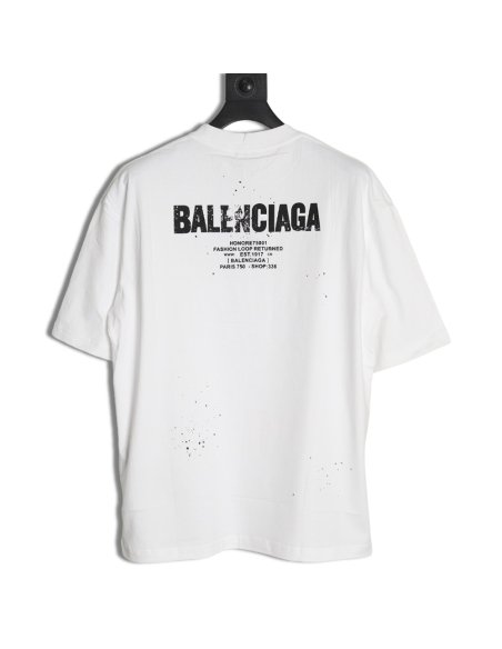 Balenciaga Mottled Letters Ink Print Short Sleeve T-shirt,Balenciaga