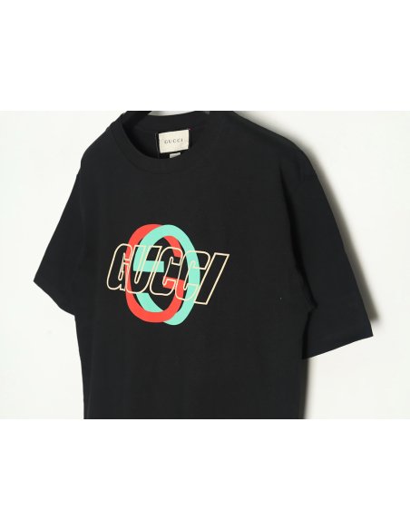 Gucci Double G interlocking logo foam print short-sleeved T-shirt TSK1,Gucci