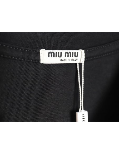 Miu Miu 24SS rhinestone lettering short-sleeved T-shirt,Miu Miu
