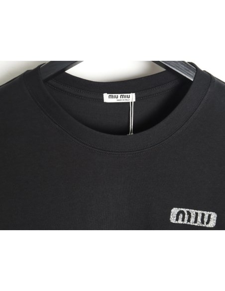 Miu Miu 24SS rhinestone lettering short-sleeved T-shirt,Miu Miu