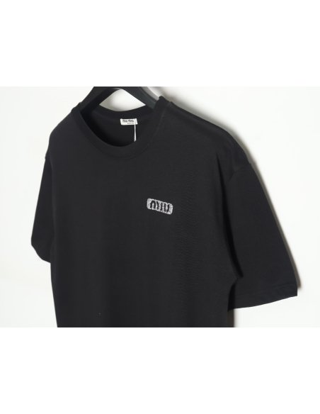 Miu Miu 24SS rhinestone lettering short-sleeved T-shirt,Miu Miu