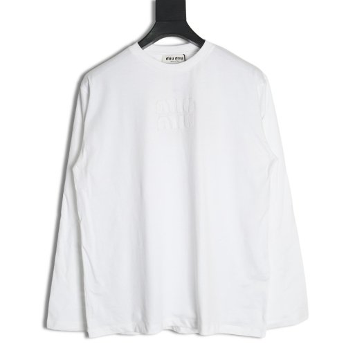 Miu Miu Embroidered Cotton Long Sleeve T-Shirt,Miu Miu
