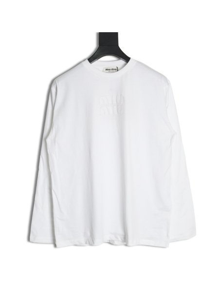Miu Miu Embroidered Cotton Long Sleeve T-Shirt,Miu Miu