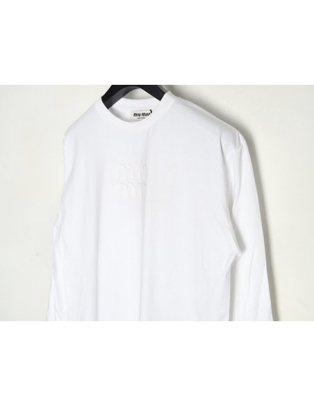 Miu Miu Embroidered Cotton Long Sleeve T-Shirt,Miu Miu