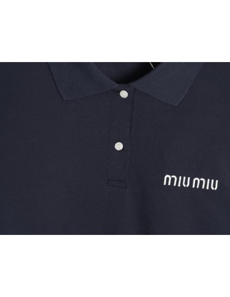 Miu Miu Lettering Embroidered Lapel Long Sleeve T-Shirt,Miu Miu