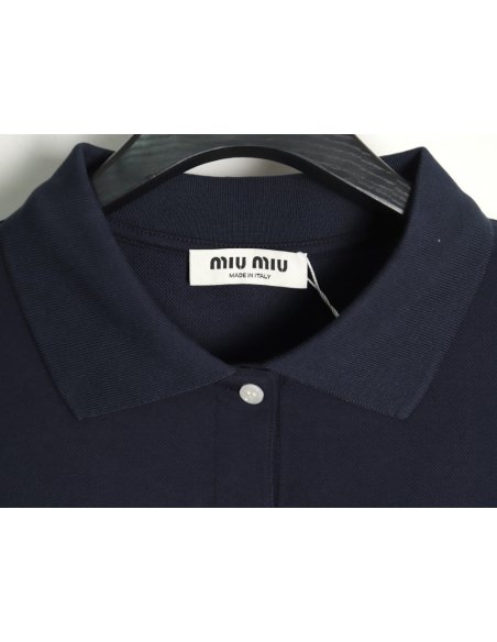 Miu Miu Lettering Embroidered Lapel Long Sleeve T-Shirt,Miu Miu