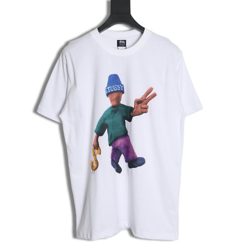 Stussy 2024 Peace ProsperityTee Doll Slogan Back Slogan Short Sleeve T-Shirt TSK1,Stussy