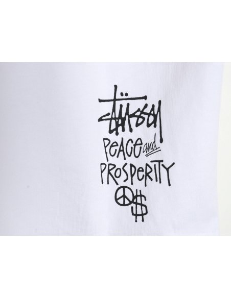 Stussy 2024 Peace ProsperityTee Doll Slogan Back Slogan Short Sleeve T-Shirt TSK1,Stussy