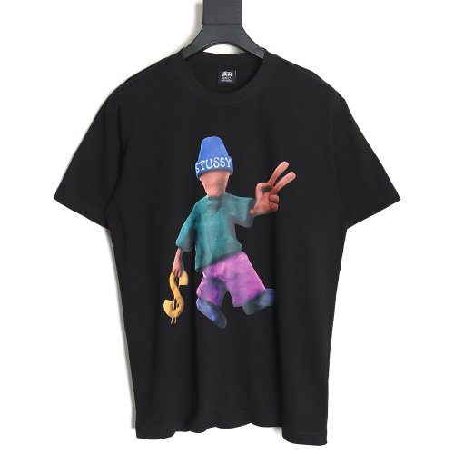 Stussy 2024 Peace ProsperityTee Doll Slogan Back Slogan Short Sleeve T-Shirt TSK2,Stussy
