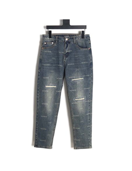 Balenciaga Balenciaga 23Fw all-over lettering distressed washed jeans,Balenciaga