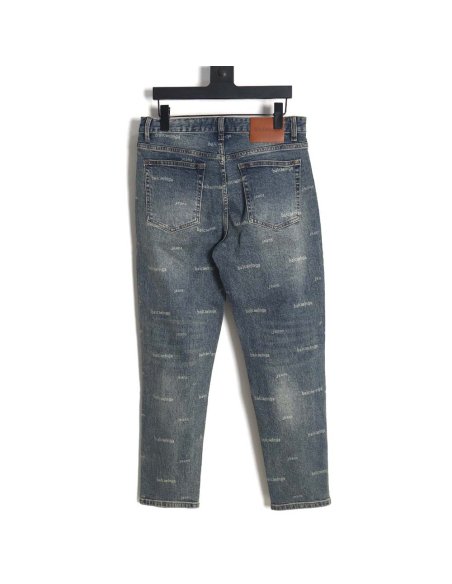 Balenciaga Balenciaga 23Fw all-over lettering distressed washed jeans,Balenciaga