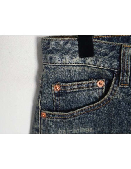 Balenciaga Balenciaga 23Fw all-over lettering distressed washed jeans,Balenciaga