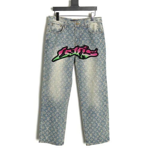 Louis vuitton graffiti gradient embroidered jeans,Louis Vuitton
