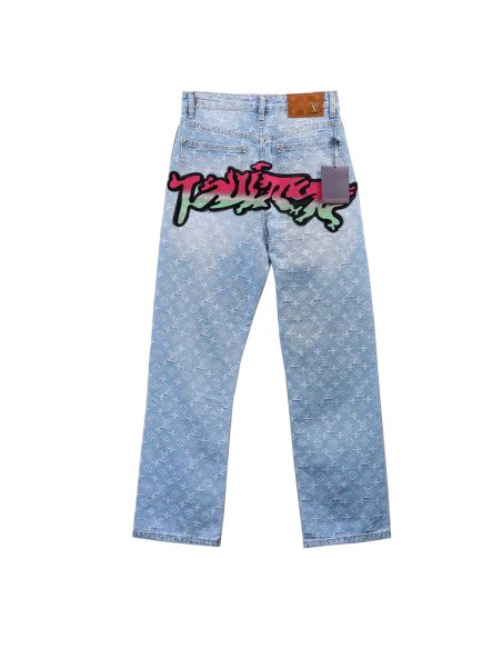 Louis Vuitton Graffiti Gradient Embroidered Jeans,Louis Vuitton