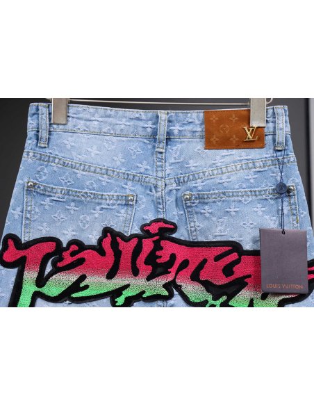 Louis Vuitton Graffiti Gradient Embroidered Jeans,Louis Vuitton