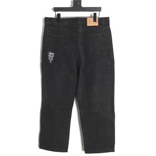 Stussy Black Eight Embroidered Washed Jeans TSK1,Stussy
