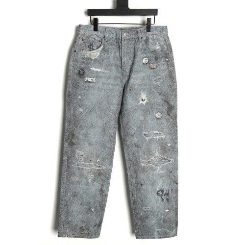 Supreme   HJR joint trompe l¡¯oeil graffiti printed jeans,Supreme