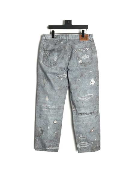 Supreme   HJR joint trompe l¡¯oeil graffiti printed jeans,Supreme
