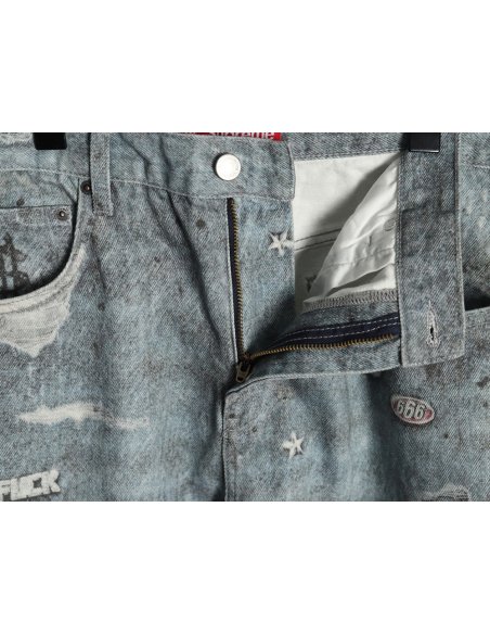 Supreme   HJR joint trompe l¡¯oeil graffiti printed jeans,Supreme