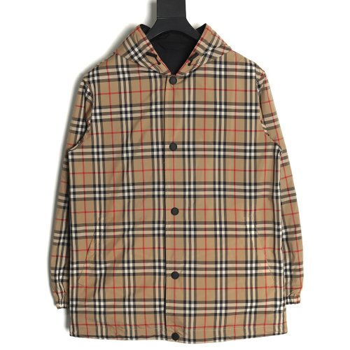 Burberry Check Reversible Button Hooded Jacket,Burberry