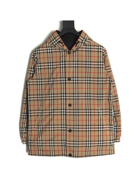 Burberry Check Reversible Button Hooded Jacket,Burberry