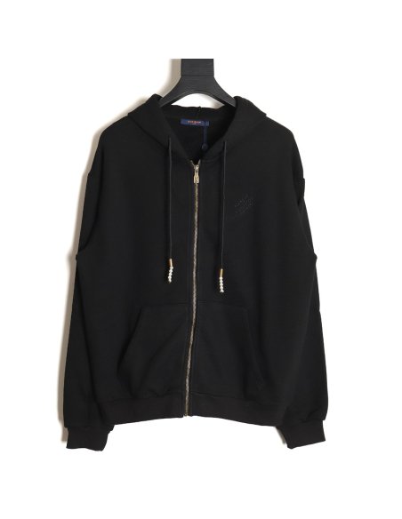 Louis Vuitton 24ss drawstring beaded signature hooded zipper sweatshirt,Louis Vuitton