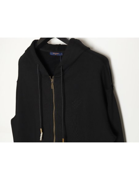 Louis Vuitton 24ss drawstring beaded signature hooded zipper sweatshirt,Louis Vuitton