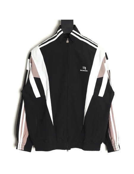 Balenciaga double hook embroidery color block stand collar jacket,Balenciaga