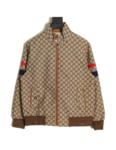 Gucci stand-up collar double G canvas long-sleeved jacket,Gucci