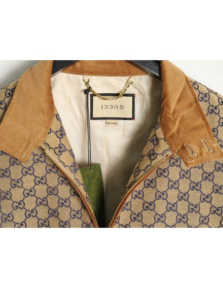 Gucci stand-up collar double G canvas long-sleeved jacket,Gucci