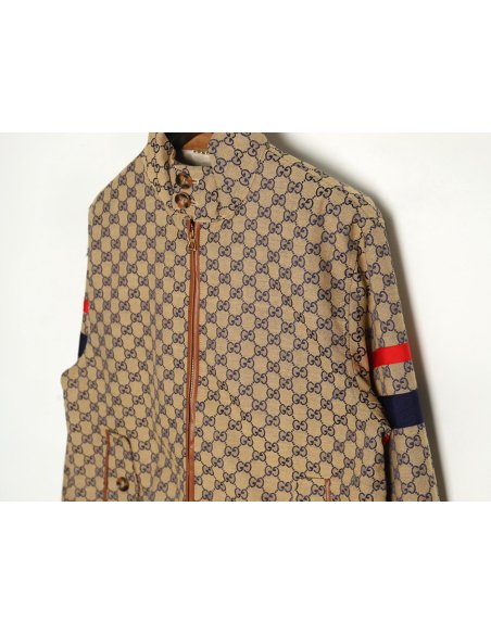 Gucci stand-up collar double G canvas long-sleeved jacket,Gucci