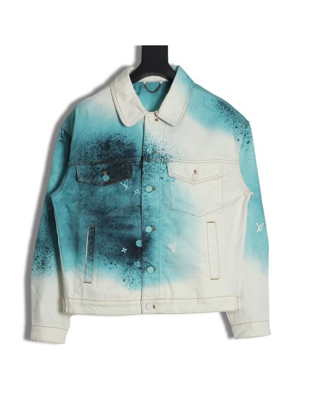 Louis Vuitton 22FW crushed ice blue splash ink denim jacket,Louis Vuitton