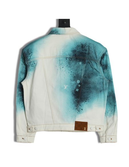 Louis Vuitton 22FW crushed ice blue splash ink denim jacket,Louis Vuitton