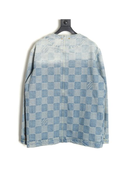 Louis Vuitton 24SS Checkerboard Collarless Denim Shirt Jacket,Louis Vuitton