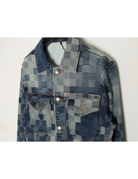 Louis Vuitton 24SS mosaic checkerboard denim jacket,Louis Vuitton