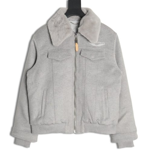 Louis Vuitton fur collar patchwork wool padded jacket,Louis Vuitton