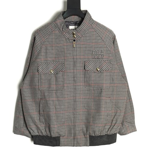 Miu Miu fine plaid stand collar zipper jacket,Miu Miu