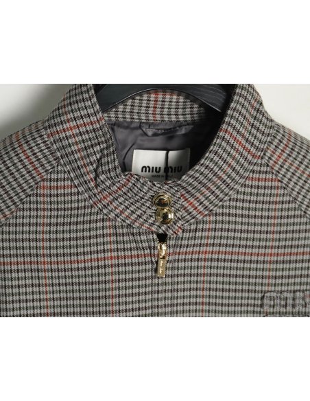 Miu Miu fine plaid stand collar zipper jacket,Miu Miu