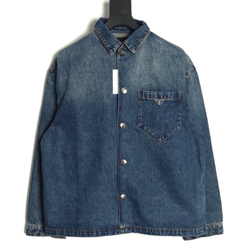 Prada pocket triangle logo denim shirt jacket,Prada