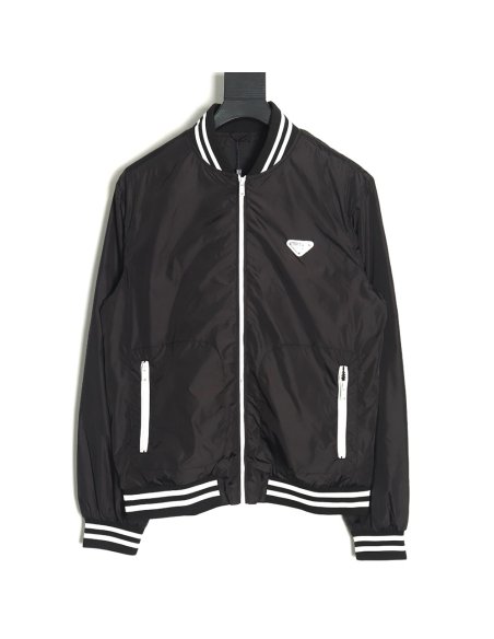 Prada triangle logo webbing woven zip-up jacket,Prada