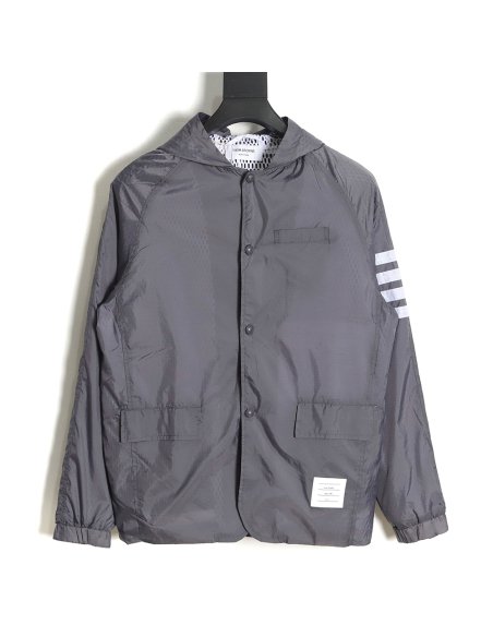 Thom Browne Hooded Four Bar Mesh Windbreaker Jacket,Thom Browne