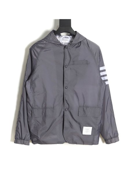 Thom Browne Hooded Four Bar Mesh Windbreaker Jacket,Thom Browne