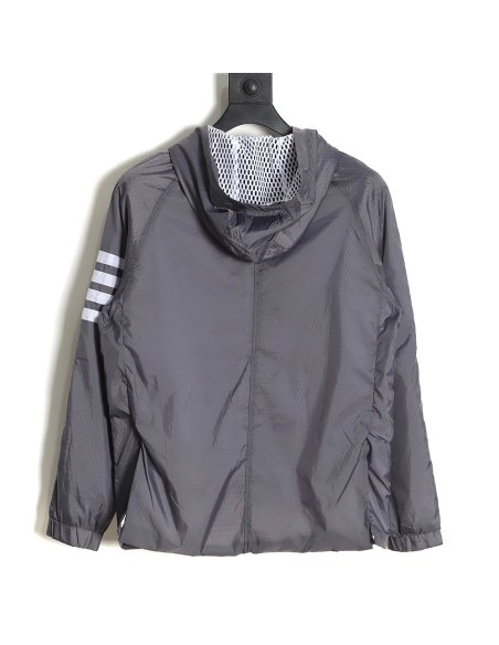 Thom Browne Hooded Four Bar Mesh Windbreaker Jacket,Thom Browne