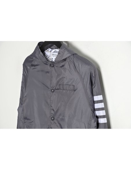 Thom Browne Hooded Four Bar Mesh Windbreaker Jacket,Thom Browne