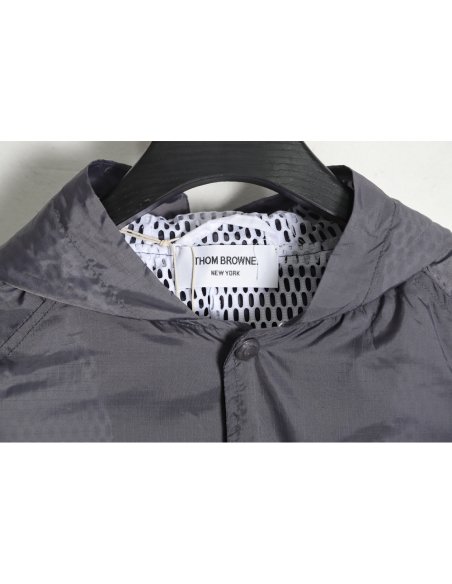 Thom Browne Hooded Four Bar Mesh Windbreaker Jacket,Thom Browne
